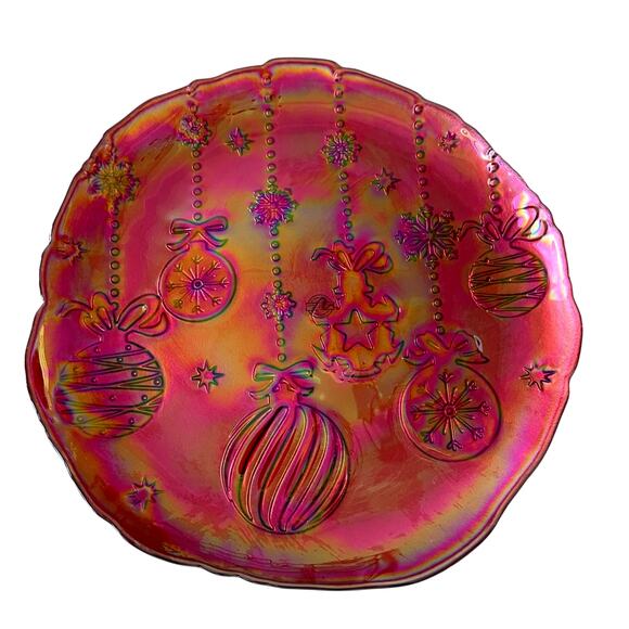 Akcam Red Turkish Carnival Glass Charger Plate 13in Christmas Ornaments New - Picture 2 of 15